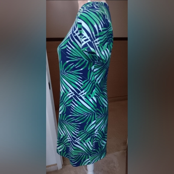 Old Navy~Floral Palm Leaves Green Tropical Bodycon Mini Tee Dress - Picture 9 of 12
